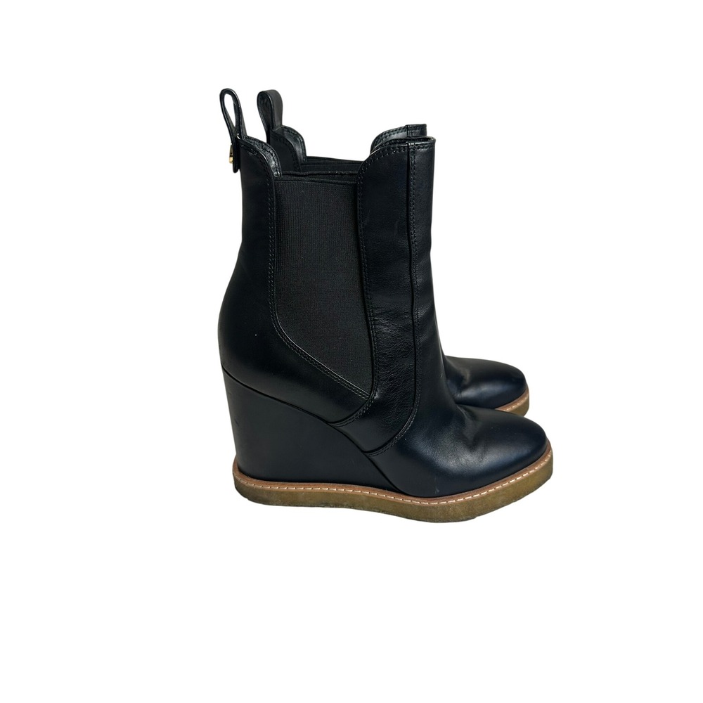 Veronica Beard Wedge Boots Women 7.5M Black Good Leather Chelsea Crepe Sole